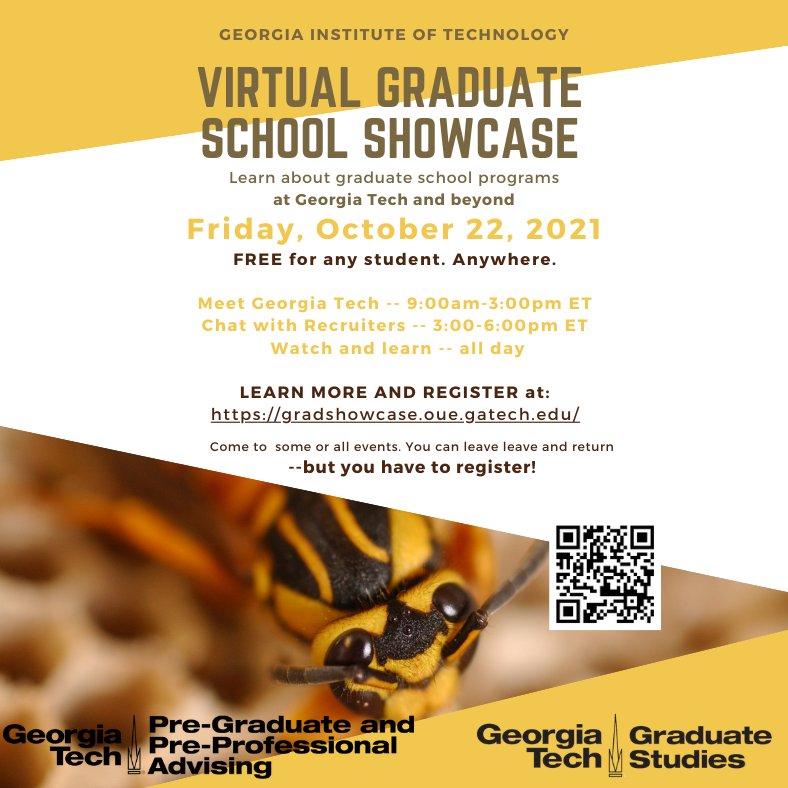ShanDobran's tweet photo. Register now for FRIDAY's Virtual Graduate School Showcase, featuring info sessions for GT grad programs and a chance to connect with more than 80 programs from across the nation. Opportunities for ALL MAJORS! @GTliberalarts @gatechengineers @GTOUE @GTSciences @gtcocadvising https://t.co/mSV0bIzbyf