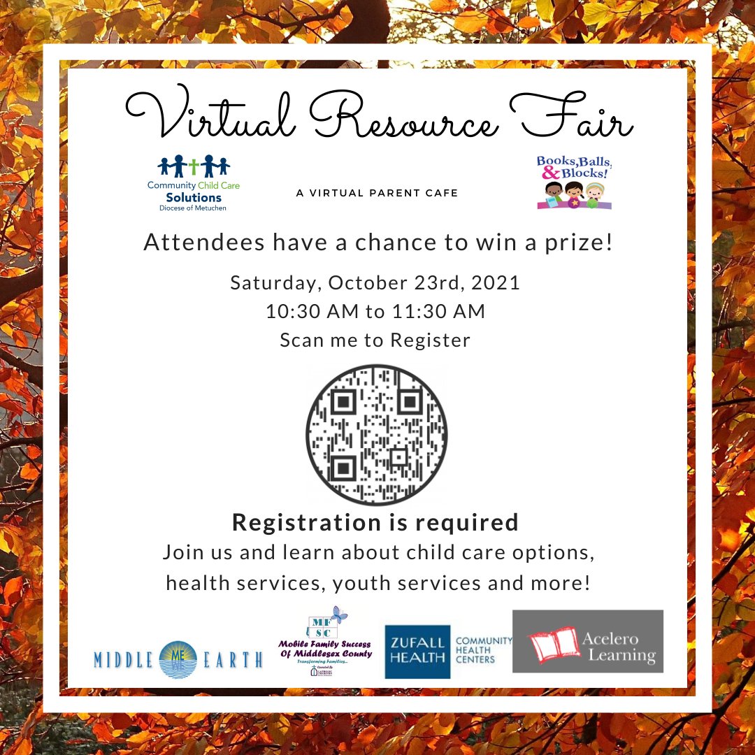 CCCSolution's tweet image. Are you in need of any support resources? Tune in for part two of our virtual resource fair. Join us on Saturday, October 23rd from 10:30am-11:30am.
All attendees get a chance to win a prize!⭐ Register here: ow.ly/Jvlp50Guydp
#parentalsupport #helpforparents