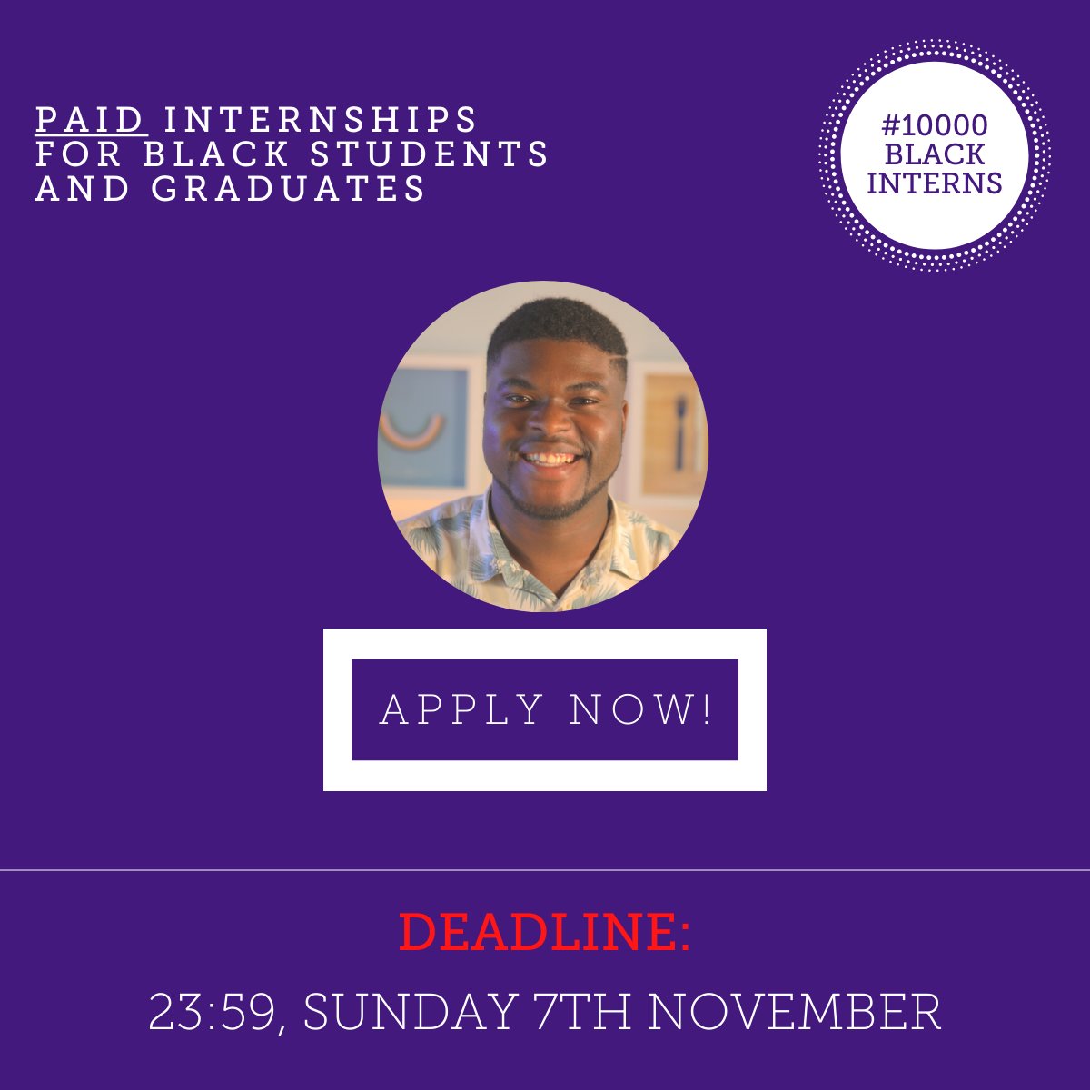 We are proud to offer #internships in support of #10000BlackInterns – an initiative working to transform the prospects of young Black people in the UK by offering paid work experience across a range of industries. Head to 10kbi.pinpointhq.com to apply!