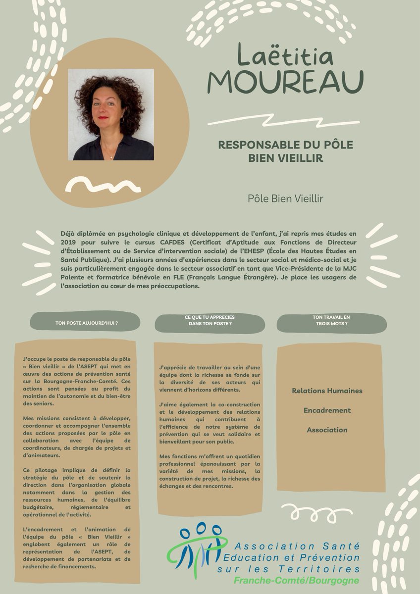 AseptFCB's tweet photo. Un jour, une salariée ! 

Elle a rejoint l'équipe du pôle Bien Vieillir en septembre pour remplacer @Cellia_AseptFCB qui nous quitte un temps pour un projet familial👶!
Alors bienvenue à @LaetitiaASEPT dans la #TeamAsept ! https://t.co/MsnKq4v7sz