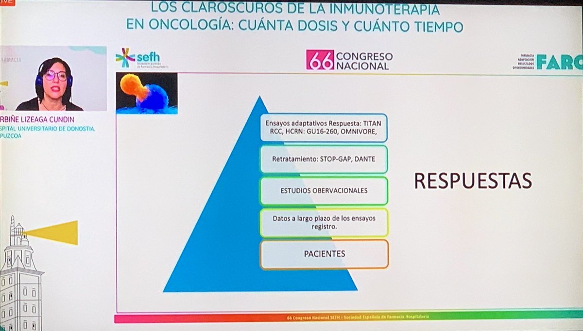 gedefo_sefh's tweet photo. ¿Continuar o no continuar? ¡Esa es la cuestión!🤔 @GarbineLizeaga nos plantea estas cuestiones sobre la duración del tratamiento con inmunoterapia y de dónde llegarán las respuestas⏳ #sefh21 #66CongresoSEFH https://t.co/muPCfaVuRg