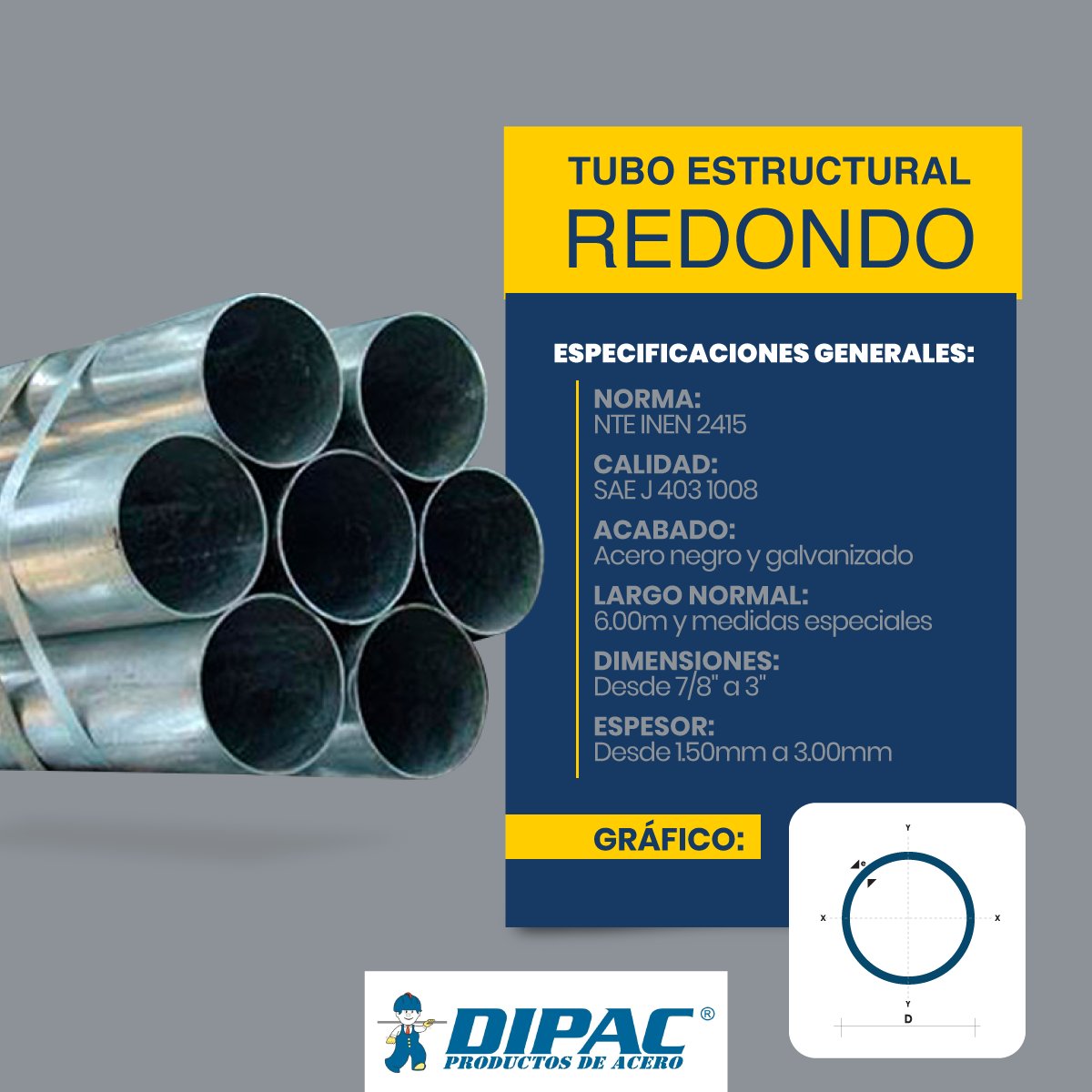 dipacmantasa's tweet photo. Tubo estructural redondo
Disponible en acero negro y acero galvanizado, en espesores de 1,5 a 3mm y se despacha en largos estándar de 6 metros. Se trabaja otras longitudes bajo pedido.

Usos:montaje de estructuras, herrería, columnas, etc.

¡Cotiza ahora!
https://t.co/jmZ8GE5FA3 https://t.co/MTZKMpabeK