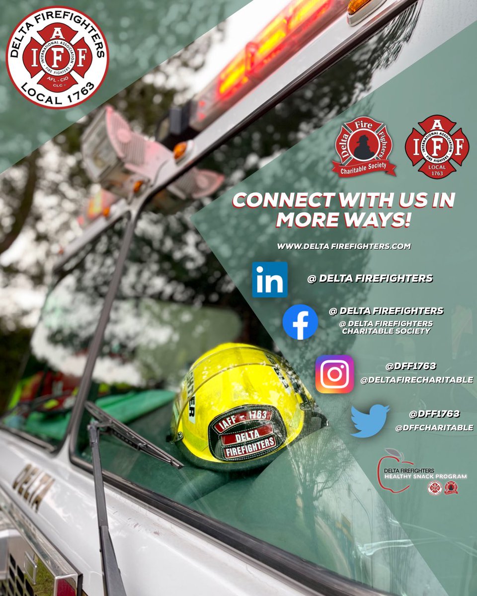 DFF1763's tweet photo. Connect with your Delta Firefighters & Delta Firefighters Charitable Society (@DFFCharitable) in more ways!
https://t.co/7ZL8LQ5jFP
#deltabc #community #welovedelta #experiencedelta https://t.co/wVOOT4jLTI