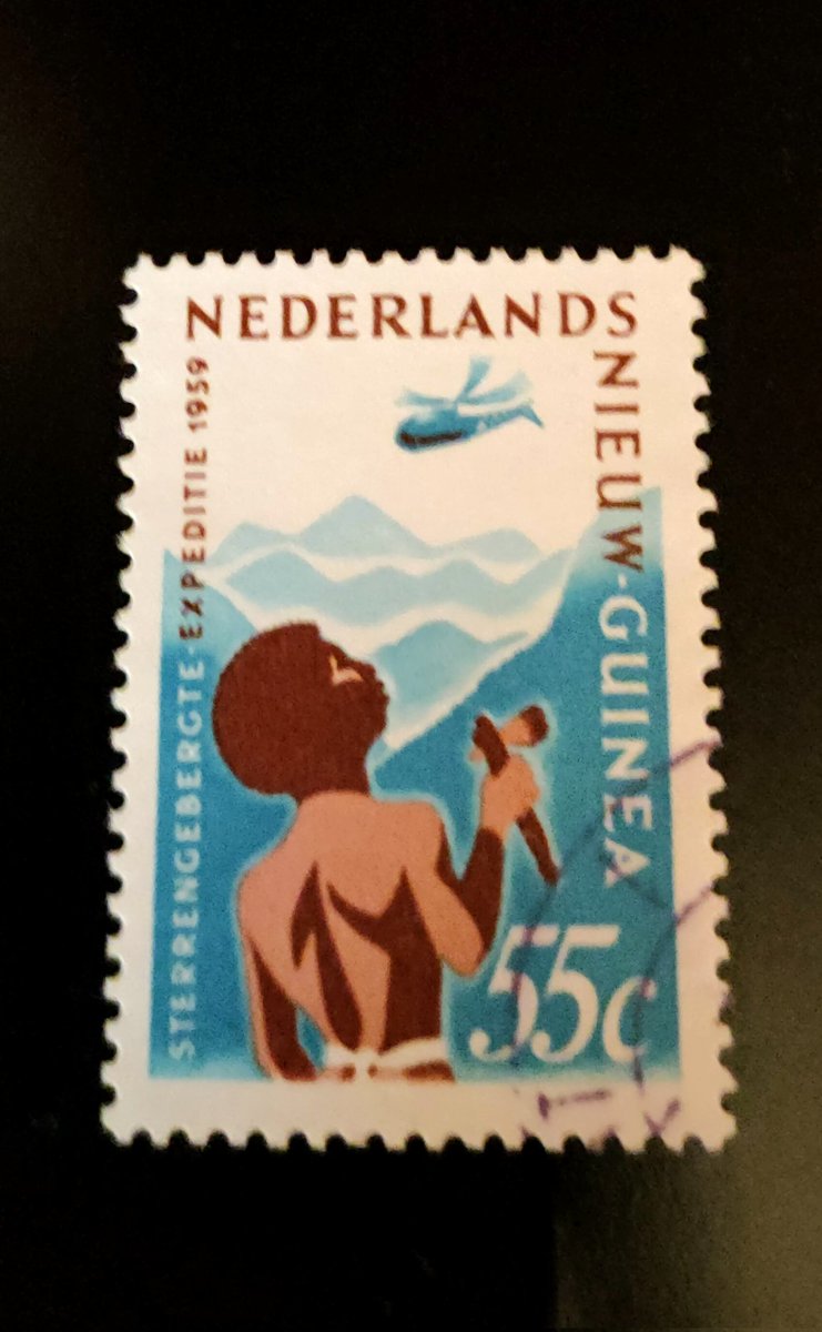 Postzegel Nederlands Nieuw-Guinea 1959, Sterrengebergte expeditie. Deze postzegel had een waarde van 55cent.