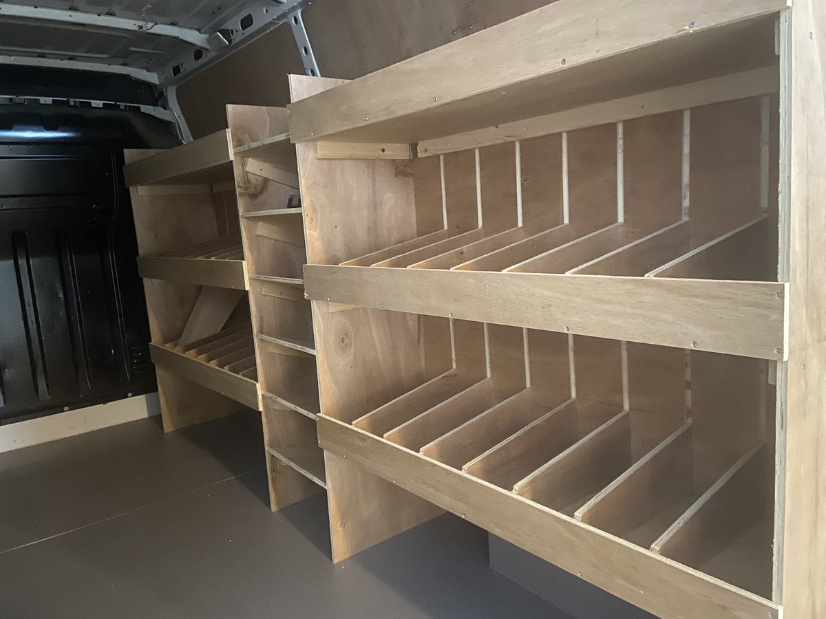 unitedvanliners's tweet photo. The customers are loving the new shelving system, it’s flexible and allows the customer to move the dividers depending on what is required. 
#plyshelving #cncmachining #custombuilt https://t.co/IK59nnbjX4