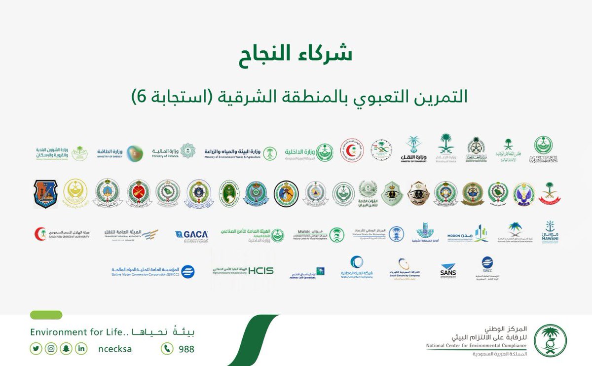 #مركز_الالتزام_البيئي فخور بشراكتكم في التمرين التعبوي #استجابة6 بالمنطقة #الشرقية، ونتطلع معكم لنجاحات كبيرة في تعزيز #البيئة_البحرية في المملكة والمحافظة على ثرواتها والحد من تلوثها.