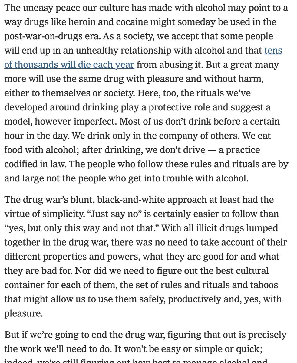 janecoaston's tweet photo. Another fascinating point @michaelpollan makes in this piece: we have none of social structures around drugs that we have around alcohol, which makes a more nuanced approach challenging. https://t.co/UNwwYCcX2S https://t.co/CkUyLucLbP