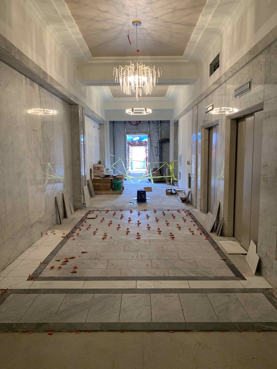 CCI_Contractors's tweet photo. Inside look at the restored #historic marble walls and new tile flooring getting installed in main lobby at 75 Public Square North #Cleveland #Apartments #HistoricRenovation #AdaptiveRuse #MultiFamilyConstruction https://t.co/AYqF4gWslY https://t.co/dVCAOPHhY0