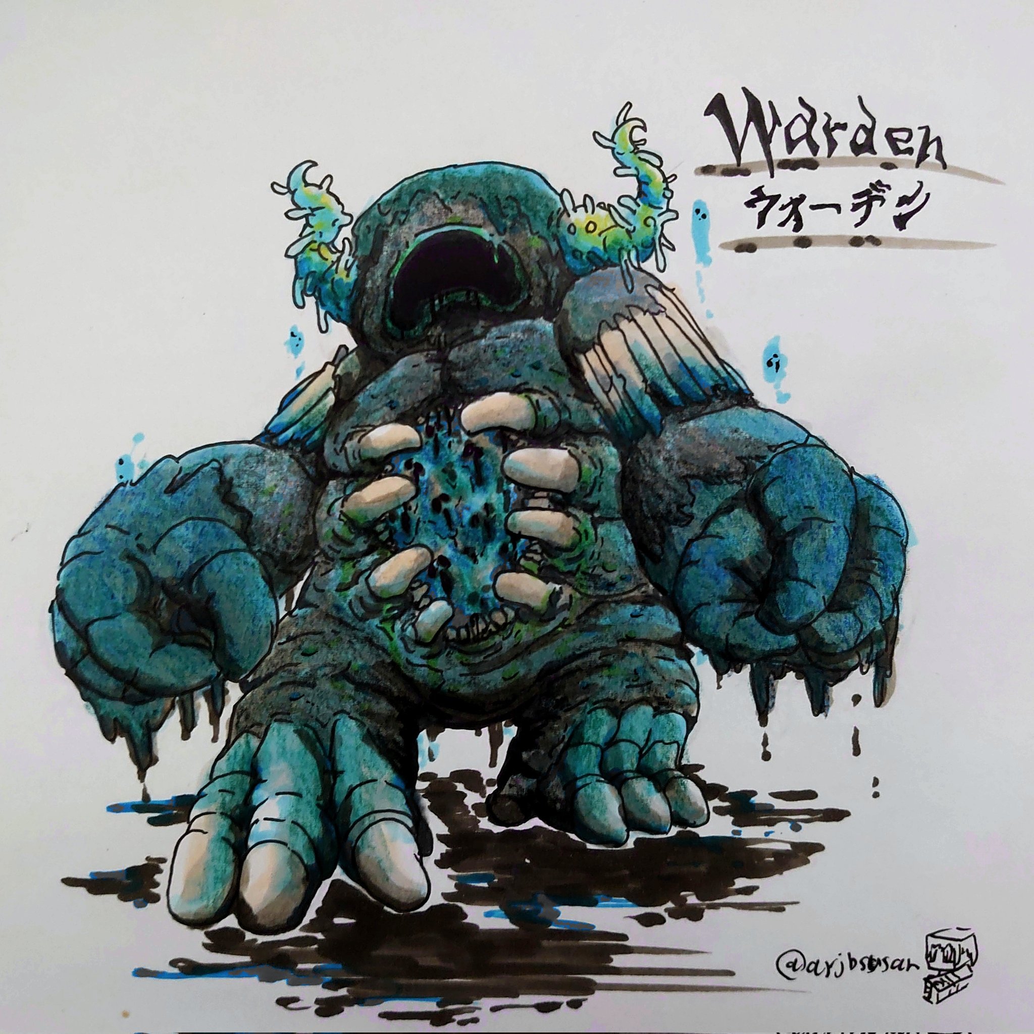 Twitter 上的 すーさん 超多忙 今日のイラスト 今回はマインクラフトから来年以降に追加されるモブ ウォーデン を描いてみました 更なる深淵に潜み 盲目の代わりに音に敏感 最強装備ですら軽々と粉砕してしまう程の怪力を持つ最恐のモンスター 深淵の浪漫と