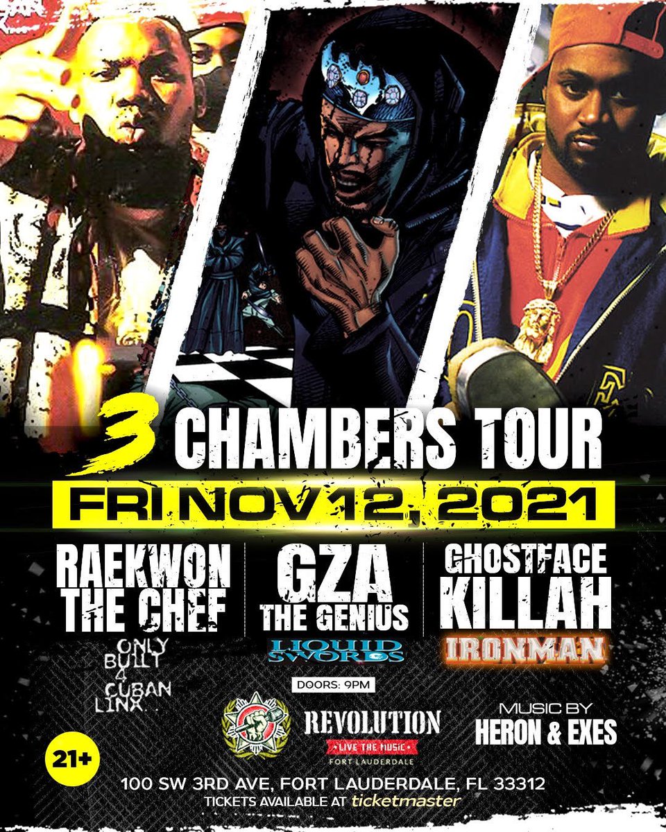 RevolutionLive's tweet photo. ❕NEW SHOW ALRRT ❕
Wu Tang is forever but this show is one night only! See @raekwon , @therealgza, @realghostfacekillah LIVE at Revolution on 11/12!
Link bio 😈
#revnation #revolutionlive #jointherevolution https://t.co/WRR4ElTi0T