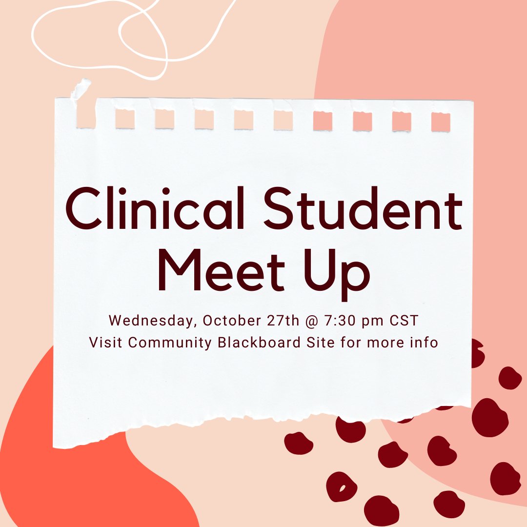 For all students currently completing a practicum or internship! Let's connect and get to know one another. Visit the Community Blackboard site for more info. Hope to see you all there!!