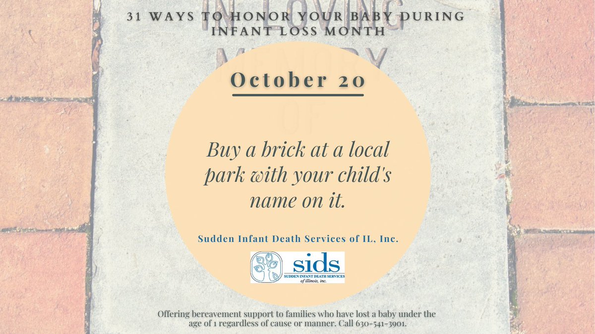 SIDSofIllinois's tweet photo. 31 Ways to Honor Your Baby During Infant Loss Month - Day #20 

#inthebeliefthateverybabyshouldlive https://t.co/ye3RU7K3AR