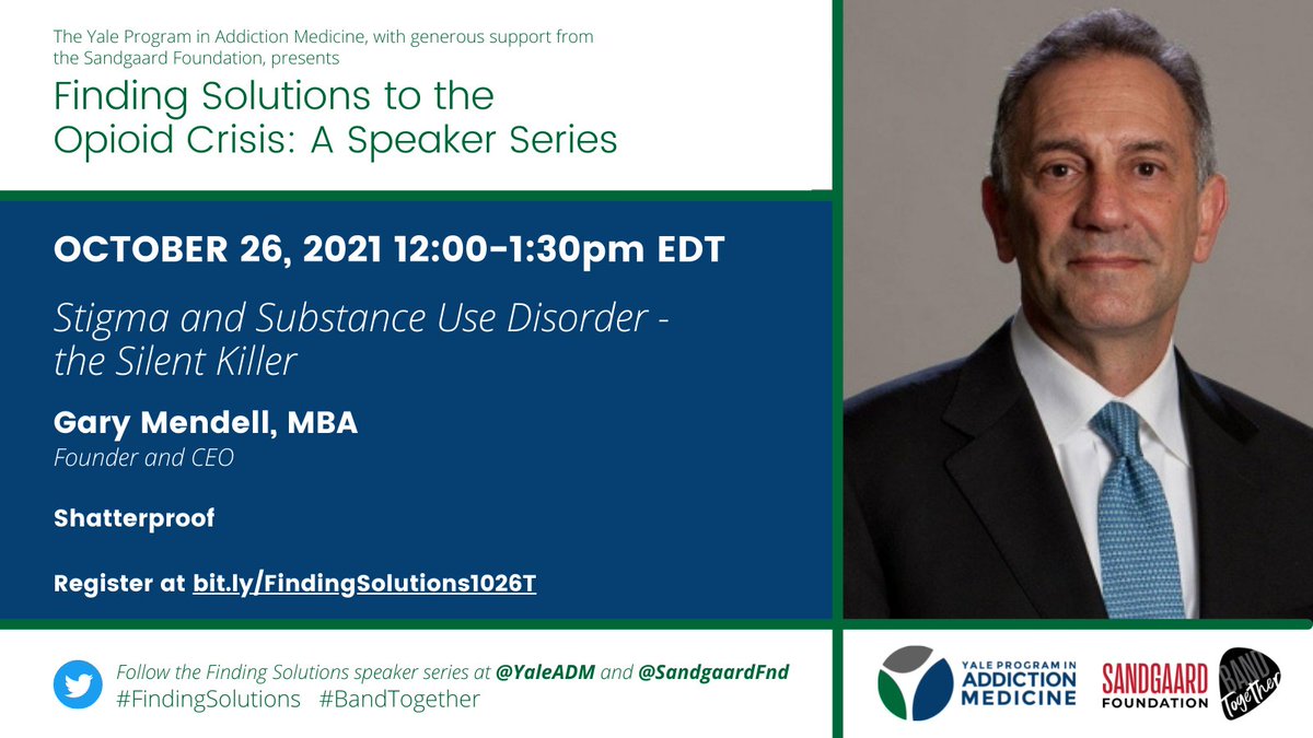 YaleADM's tweet image. It's #EndStigma Day as part of @ASAMorg @TreatmentWeek! Combating #addiction stigma is a core part of @YaleADM's mission. Learn more about adverse impacts of stigma by joining us along w/ @gary_mendell @ShatterproofHQ on 10/26 - register for free @ bit.ly/FindingSolutio…