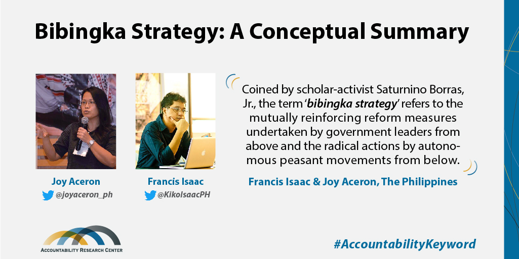 AcctResearchCtr's tweet photo. #AccountabilityKeyword of the Week: #BibingkaStrategy 
Duo dedicated to democracy 
@KikoIsaacPH &amp; @joyaceron_ph trace use of Bibingka framework to Jun Borras' agrarian reform research in #Philippines.  

https://t.co/4DhWiAUonY 

@RightsIncPhil @Peasant_Journal @gwatch_ph https://t.co/m5NvdsXCJa