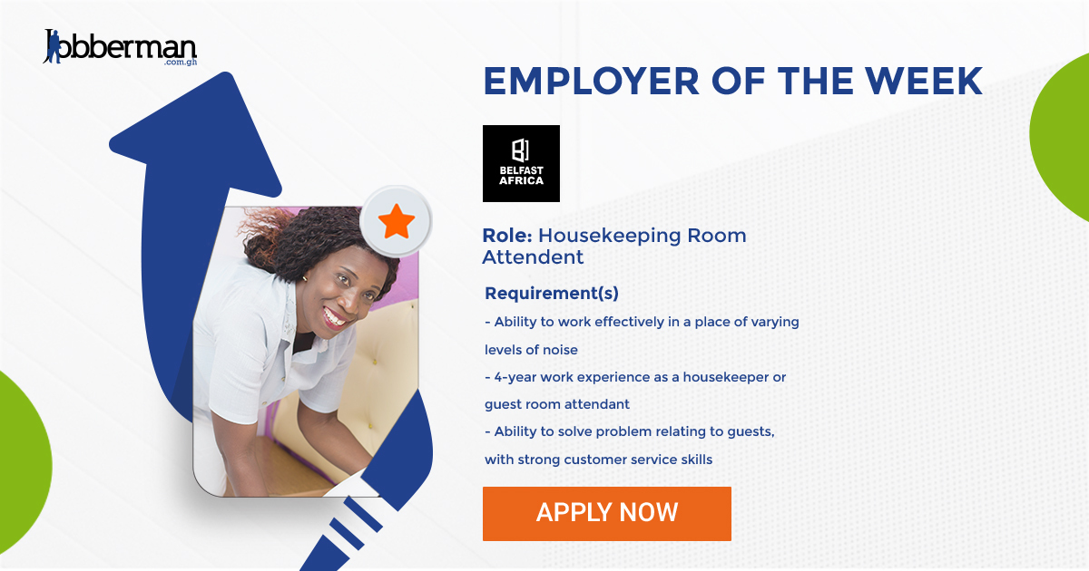 JobbermanGhana's tweet photo. Dear graduate, it is our mission to connect you to your dream job. Belfast Africa currently has 9 job vacancies looking for qualified people to employ. Grab your slot now.
Apply here: https://t.co/m6nrClYPgi
#jobs #vacancies #LevelUpWithJobberman https://t.co/wOnZXy48jz