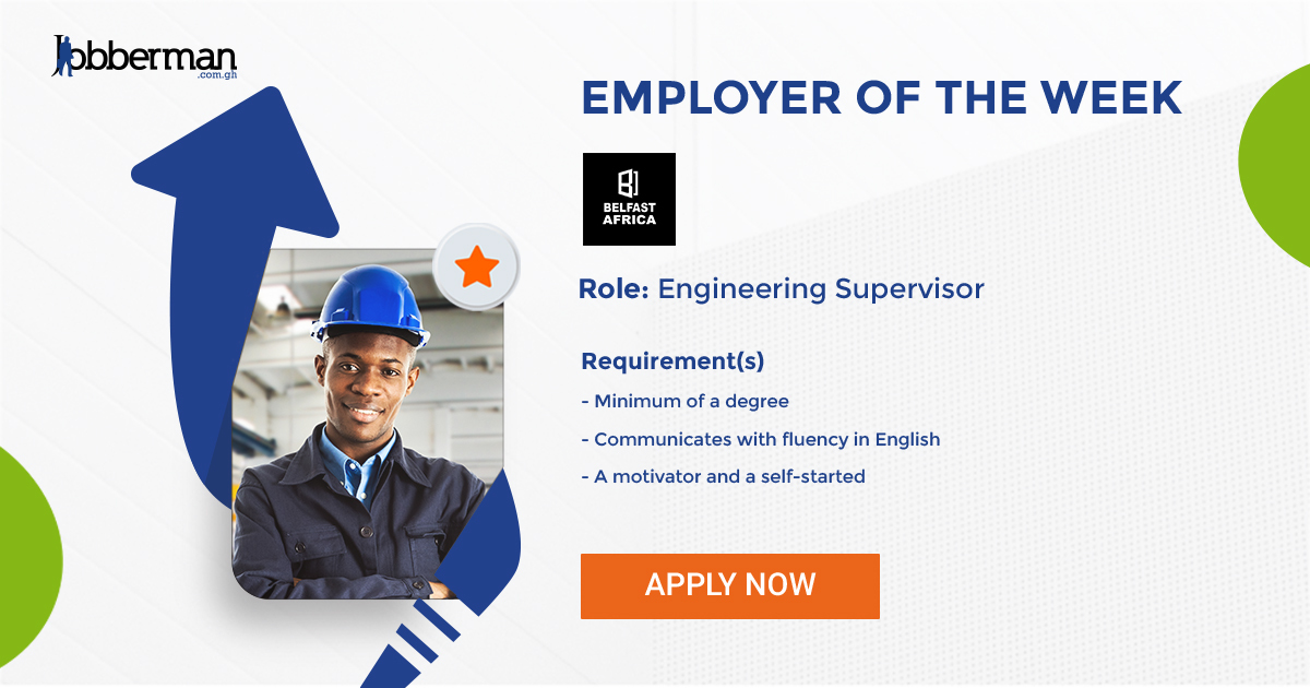 JobbermanGhana's tweet photo. Dear graduate, it is our mission to connect you to your dream job. Belfast Africa currently has 9 job vacancies looking for qualified people to employ. Grab your slot now.
Apply here: https://t.co/m6nrClYPgi
#jobs #vacancies #LevelUpWithJobberman https://t.co/wOnZXy48jz