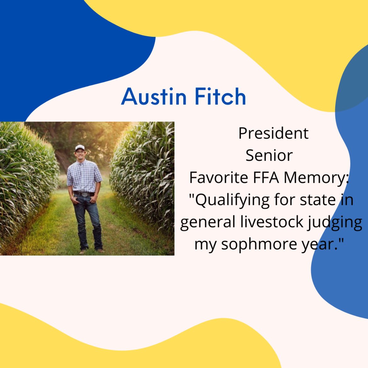 Happy Wednesday! Each Wednesday, we will introduce a different member of our officer team. First up is our president, Austin Fitch!