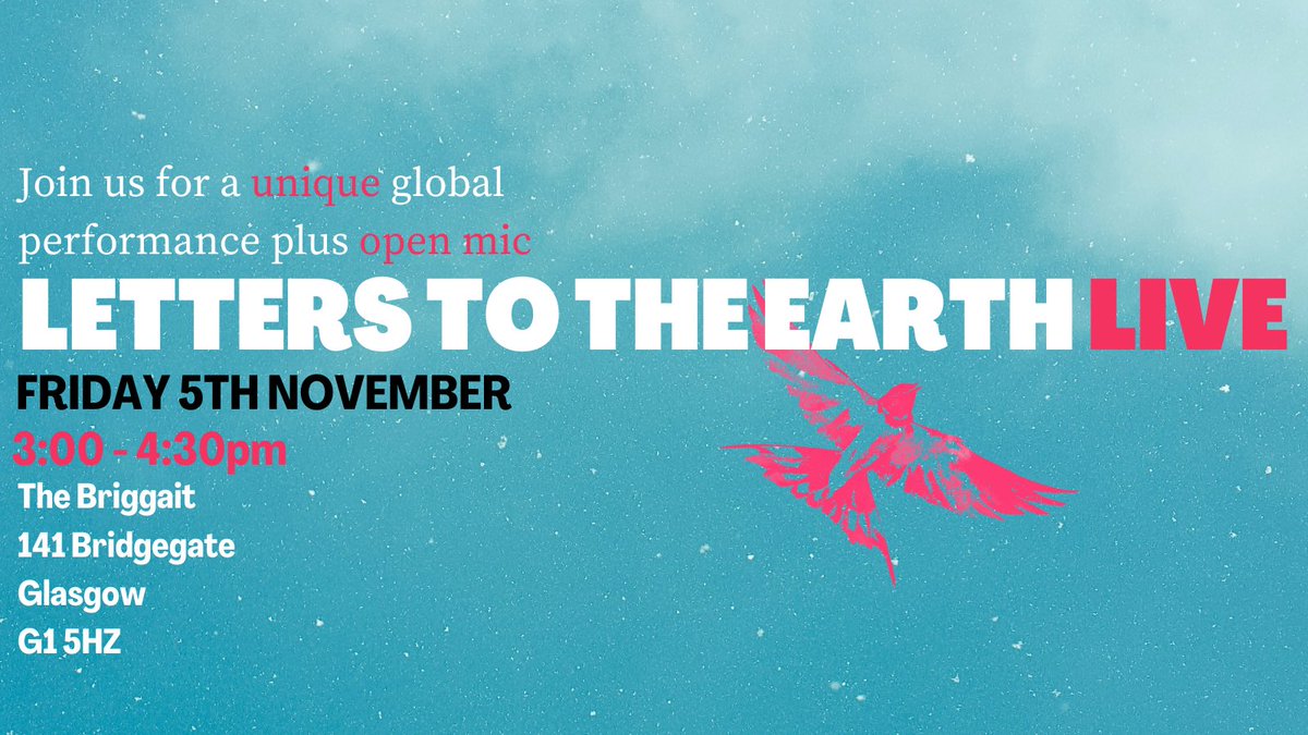 letterstoearth_'s tweet photo. 🎺 EVENT ANNOUNCEMENT! 🎺

5/11 3pm

We’re hosting an afternoon of letter writing, sharing, performances &amp; open mic during #COP26 in Glasgow at The Brigaitt

Bringing together leaders, activists &amp; artists. 

✨Special guests TBA✨

Book your free ticket: https://t.co/LLK8NM0uv3 https://t.co/EK9bNEvuB2