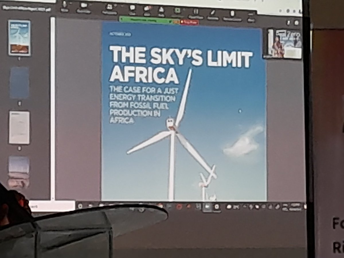 NnimmoB's tweet photo. .@ThuliMakama examining the future energy mix using #TheSkysLimitAfrica report of @PriceofOil as background doc. Download and read this groundbreaking report. #GlobalGhathering @OilwatchI @EcoHomef @oilwatchafrica1 #KeepItInTheGround https://t.co/nPv0egXNe3