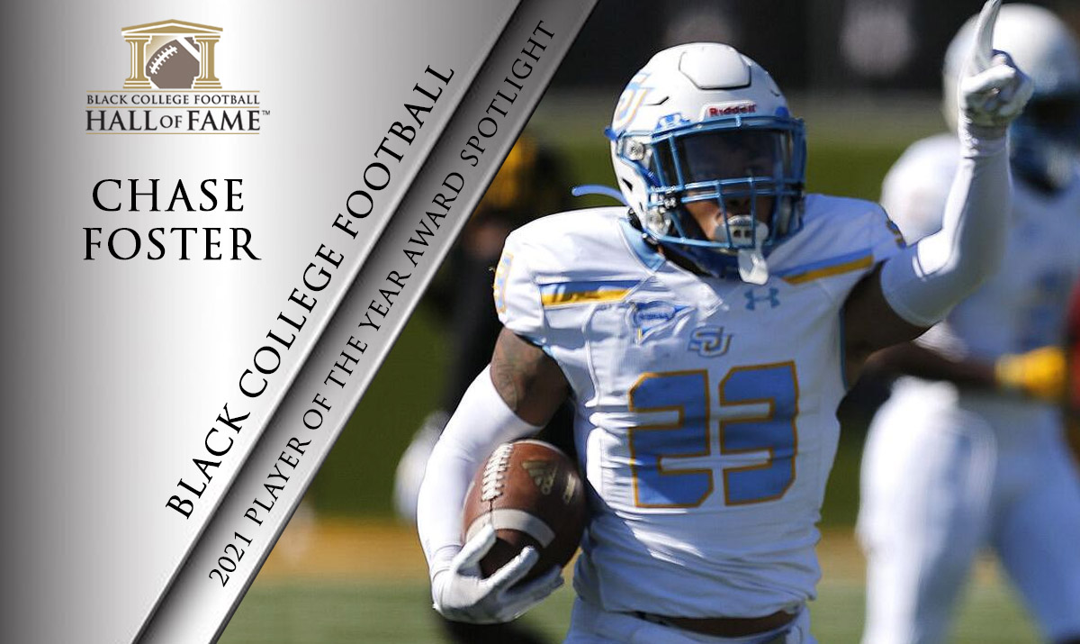 BCFHOF's tweet photo. Black College Football Player of the Year Spotlight: @SouthenJagsFB S Chase Foster led the Jaguars defense with 3 interceptions for 36 yards and 4 tackles. His performance broke Southern’s single game interception record. https://t.co/tMe13qriwE