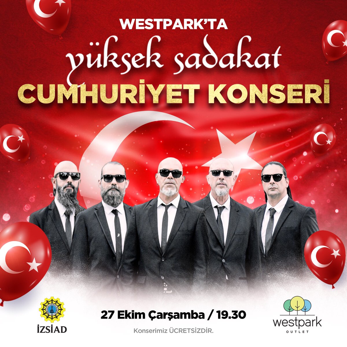 Cumhuriyet coşkusu Westpark Outlet’te! Yüksek Sadakat ile Cumhuriyet Konseri 27 Ekim Çarşamba günü saat 19:30’da! Ücretsiz konserimize davetlisiniz!🇹🇷🎶🎺🎼 

#yükseksadakat #yükseksadakatkonseri #cumhuriyetbayramı #cumhuriyet #konser #izmirkonser #izmiretkinlik
