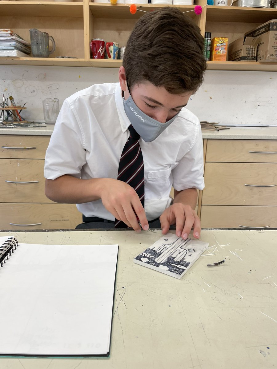 KateHessin's tweet photo. Let the Lino cutters roll! We are well into our printmaking unit on the theme of “nature and identity”. Can’t wait to see how these prints turn out! https://t.co/sV2L95GrV7