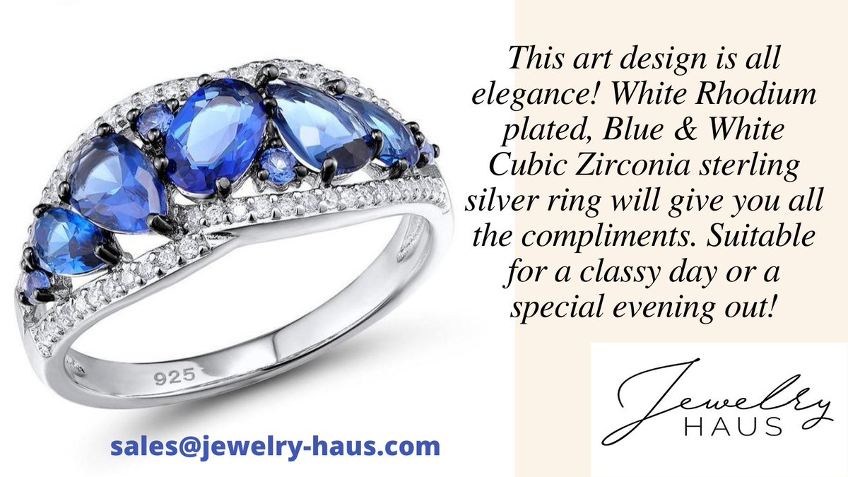 This art design is all elegance! White Rhodium plated, Blue & White Cubic Zirconia sterling silver ring will give you all the compliments. Suitable for a classy day or a special evening out!

🎁 bit.ly/3vsYxqr
📧sales@jewelry-haus.com

#ring #rings #butterflyring