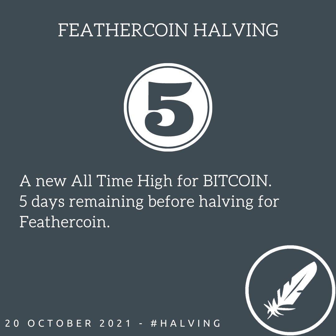 We celebrate #bitcoin #alltimehigh just 5⃣ days before #feathercoin #halving. ⛏️⛏️

$ftc #altcoins #omnifeather #altseason

<a href="/BittrexExchange/">Bittrex</a> @Crex_24 <a href="/EdgeWallet/">Edge</a> <a href="/binance/">Binance</a> <a href="/bitfinex/">Bitfinex</a>

<a href="/coinkit_/">CoinKit</a>  mon 2 200 $ftc
