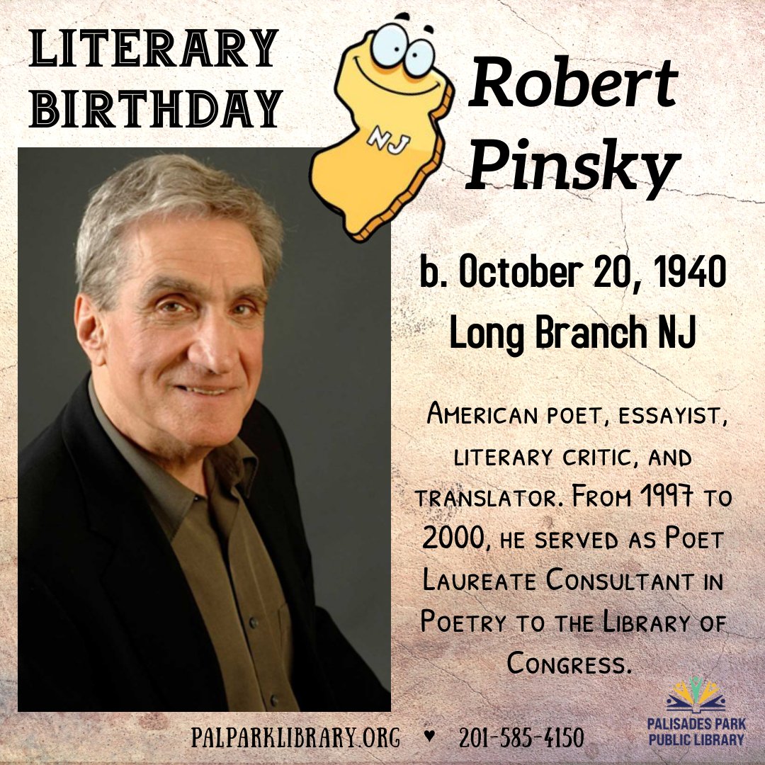 palparklibrary's tweet photo. Good Morning!
Literary Birthday ~ Jersey-born Robert Pinsky
11am - 7pm We're OPEN to Browse & Borrow
Virtual Program Today :
4pm Intermediate Chess Club
#palisadesparkpubliclibrary #palisadesparknj #bccls #bcclsunited #literarybirthday #robertpinsky https://t.co/9F0DRS6Ztk