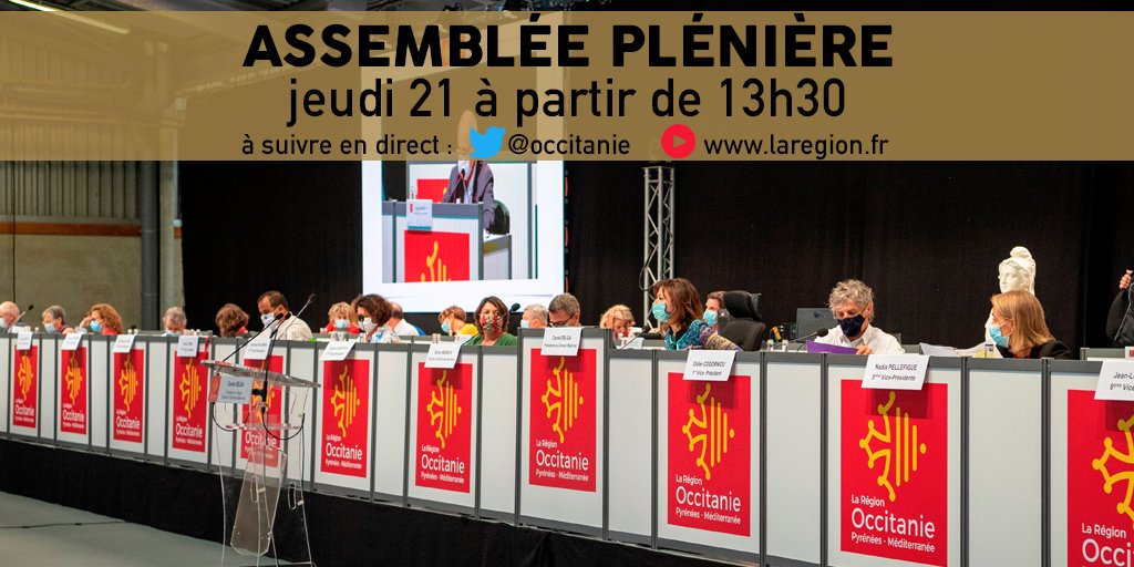 Occitanie's tweet image. Demain, dès 13h30, les élus régionaux siégeront en assemblée plénière :
⏩Revenu écologique &amp;amp; #formations premiers secours pour les #jeunes
⏩Grandes lignes &amp;amp; #trains du quotidien : la #Région accélère
…
Suivez les échanges en direct ⏩laregion.fr/Suivez-en-dire…
#FlashAP #PacteVert