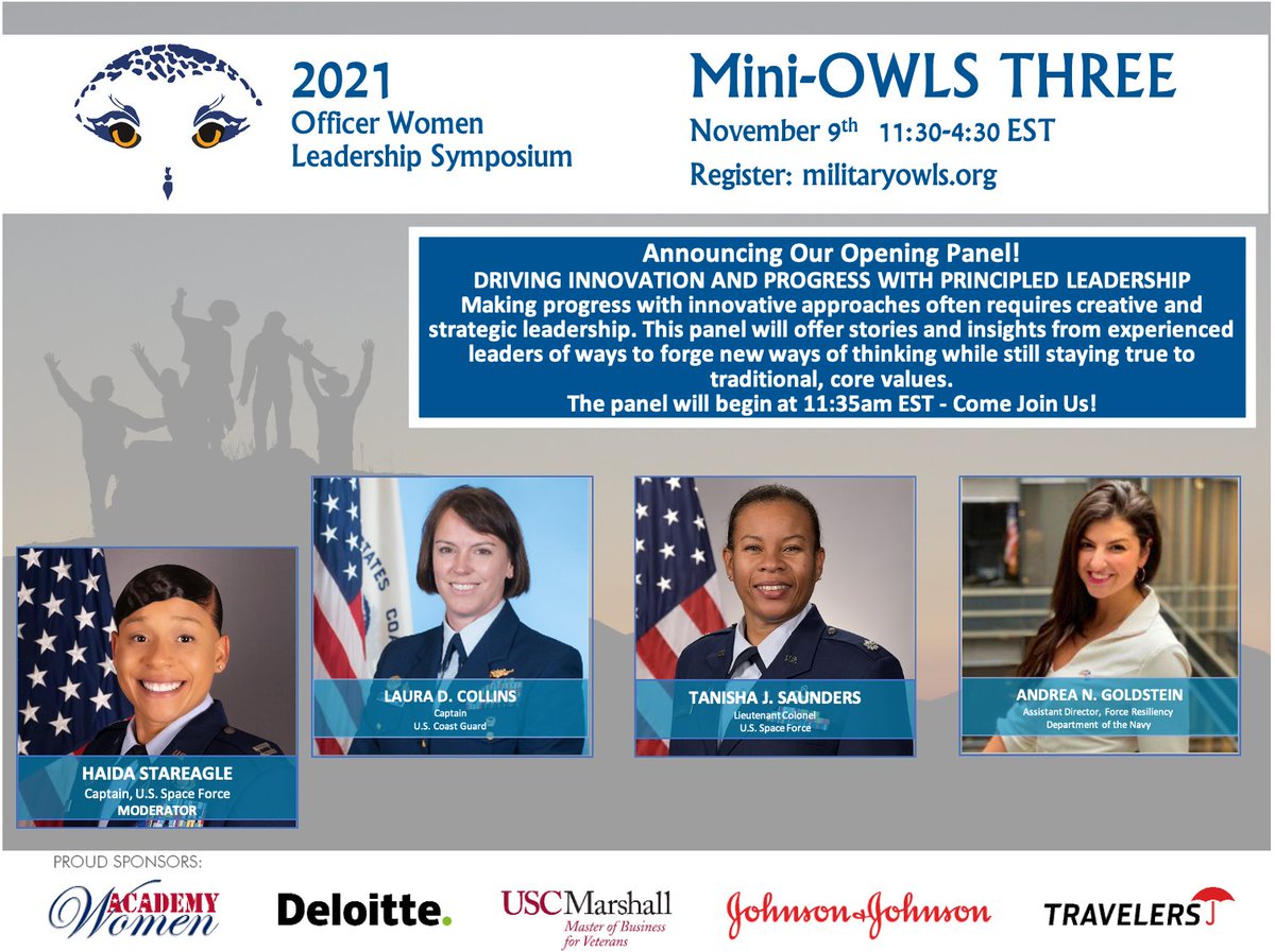Mini-OWLS Three Panel Announcement!  Come join us for some professional development and virtual networking on November 9th!
ow.ly/MAxQ50Gti8S
#OWLS2021
#academywomenOWLS
#standwithmilitarywomen