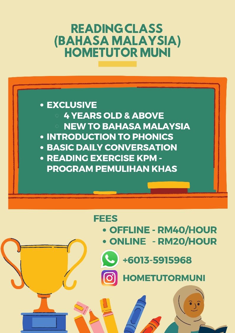 ibnu_rasul's tweet photo. Assalamualaikum. Untuk ibu bapa yang mencari kelas awal Bahasa Malaysia untuk anak anak kecil. Boleh hubungi isteri saya ya. Butiran ada di sertakan pada gambar di bawah. https://t.co/XCWKPtAbfq