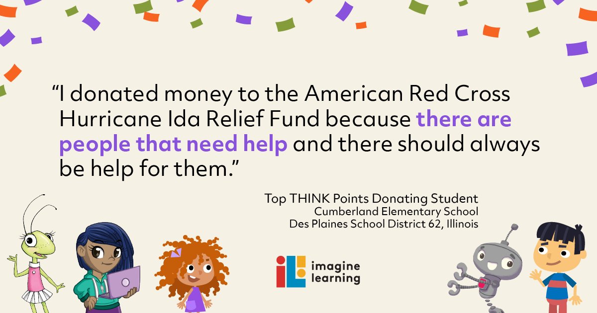 ImagineLearning's tweet photo. A big thank you to this Cumberland Elementary student who is a top national #ImagineMath THINK points donator to the American Red Cross Hurricane Ida Relief Fund. We are so inspired by your generosity and hard work! @62schools @MrsWasserman5 #DoMathPayItForward https://t.co/SPYTYrfM2h