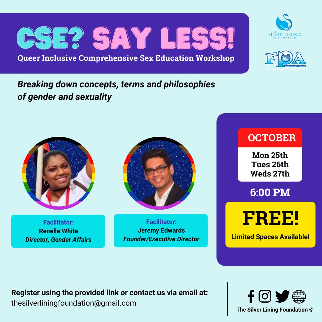 slftt's tweet photo. Do you wish you had queer-inclusive sex-ed while at school? In collaboration with @FPATT1, we are hosting a FREE #ComprehensiveSexEducation workshop! 

📅: October 25 – 27
⏰: 6 pm – 8 pm

Limited spaces available! Register here: https://t.co/vSPMVhnkZ3

#CSE #SayLess #SLFTT https://t.co/wWwCr8gd0V