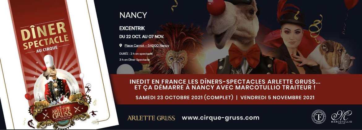 ArletteGruss's tweet photo. Samedi se déroulera le tout premier #DinerSpectacle du cirque Arlette Gruss 🍽 ! Un tout nouveau concept en lien avec @marcotullioAlai le cirque se réinvente et se tourne vers l’Avenir ⭐️ venez découvrir notre nouvelle offre 😍 https://t.co/gg0jVLY6dv