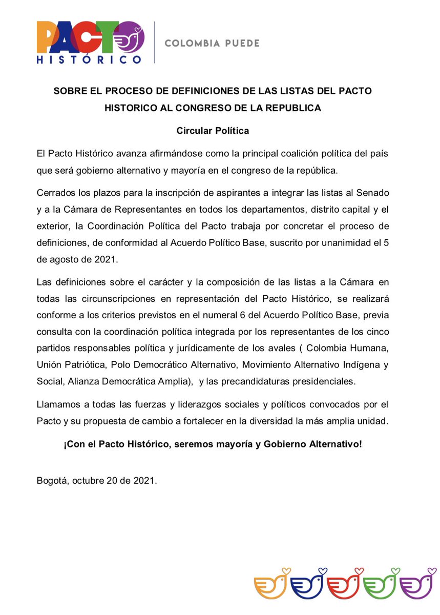 PizarroMariaJo's tweet photo. Compartimos la circular con información importante para las regiones frente al proceso de definición de las candidaturas del #PactoHistórico https://t.co/ELHtqjsmBG