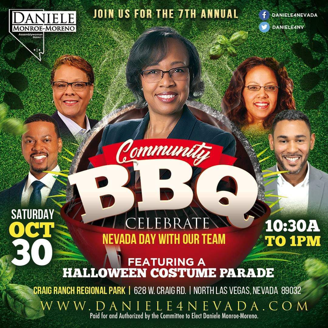 Daniele4mayor's tweet photo. Looking for family fun activities with some sweet Halloween treats and delicious food while celebrating Nevada Day…Well, Join us for a little fun in #AD1 @Daniele4NV 7th Annual Community BBQ…Saturday October 30th @CraigRanchPark https://t.co/WQL9WVgwAV