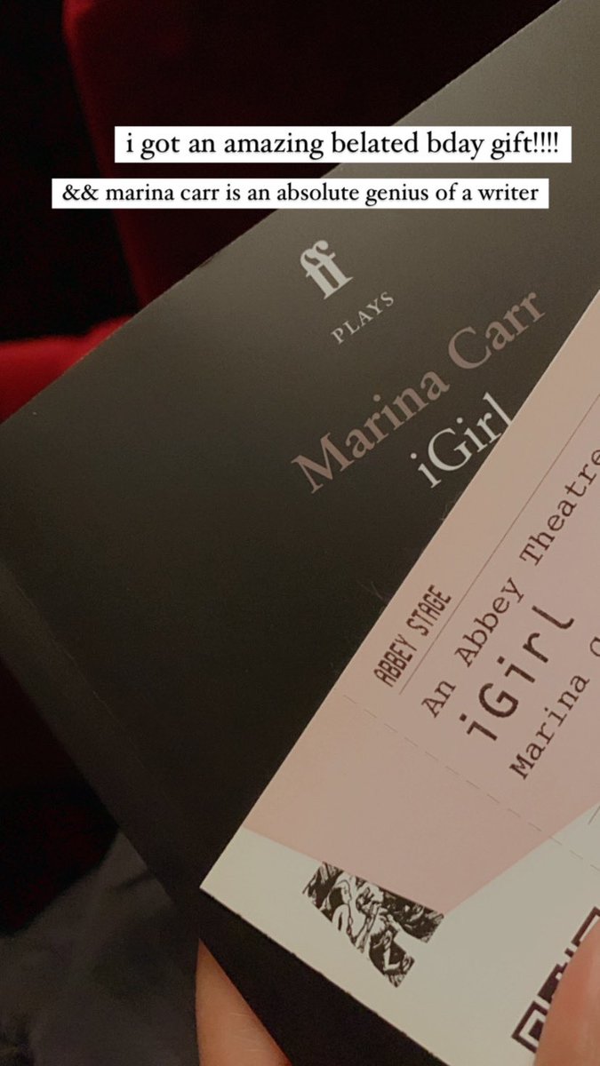 It was my birthday a few days back and I watched iGirl @AbbeyTheatre the other night as a gift. Looking for people to talk to about it because it was so great, bold, and absolutely fascinating! But then that’s what I expected from #MarinaCarr’s writing.
