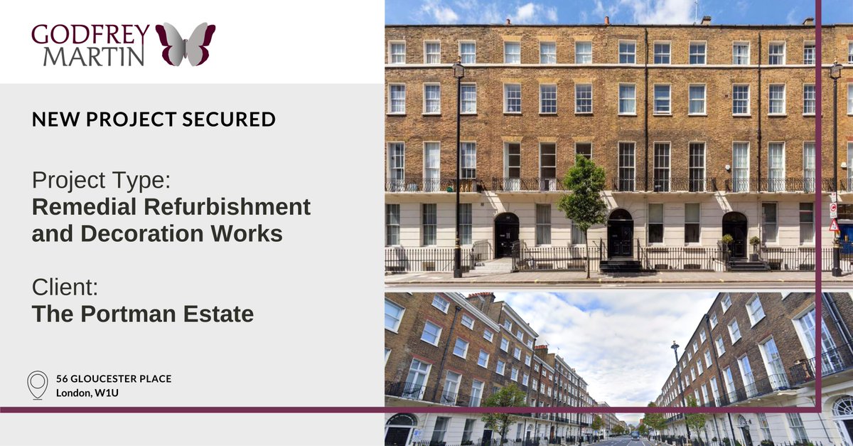 Godfrey Martin have secured another #project – the #Remedial #Refurbishment and #Decoration #works at 56 Gloucester Place, #London W1U.
56 Gloucester Place is a Georgian property prominently positioned in Marylebone. The project is due to commence the first week of November.
