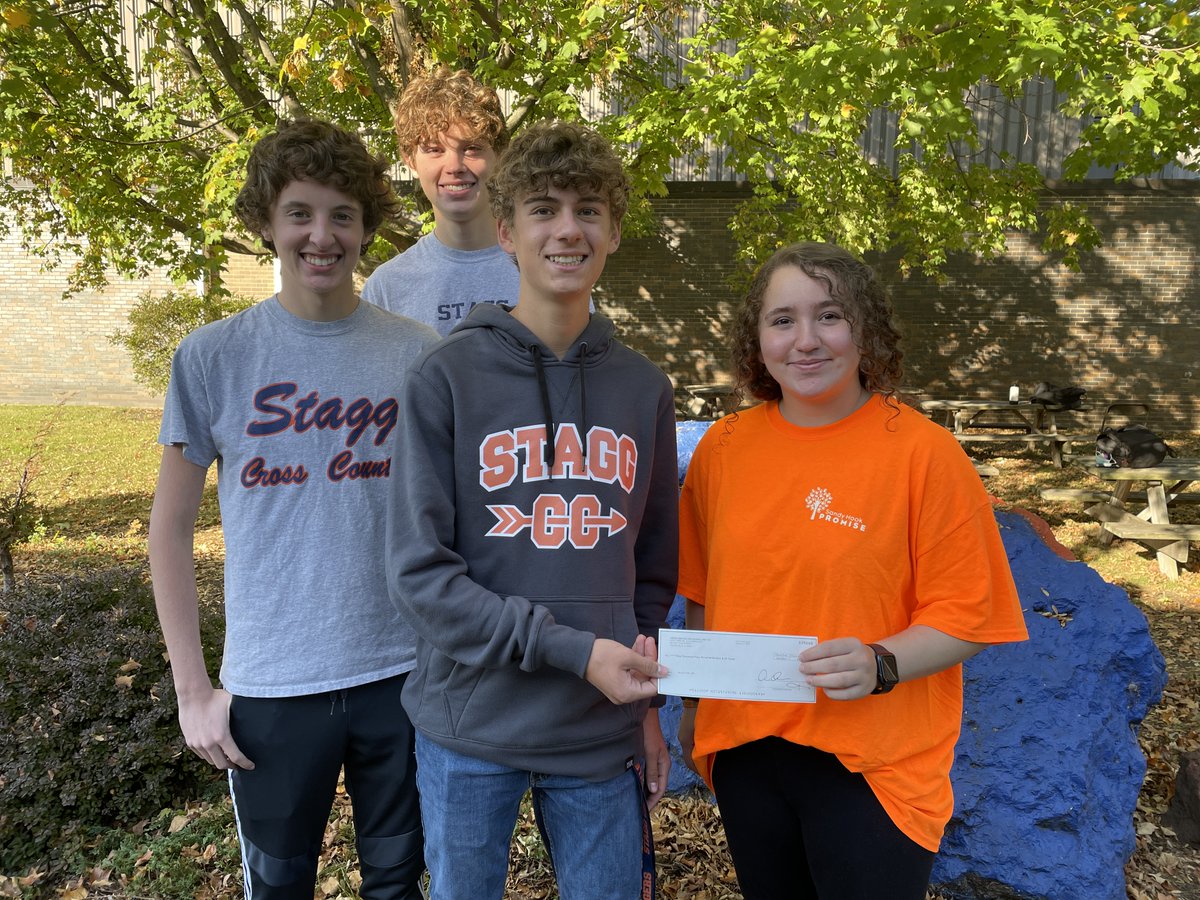 What an amazing morning! So proud of the <a href="/StaggXCountry/">Stagg Boys XCountry</a> Team for making a $1400 donation to the <a href="/D230Relay/">American Cancer Society on Campus at D230</a> efforts! The team raised the $ through a Run A Thon. Thanks to Coach Z, Devin, Aidan, &amp; Nick for presenting the check to <a href="/HTulemat/">Hanadie Tulemat</a> &amp; Ms. Hogan today!