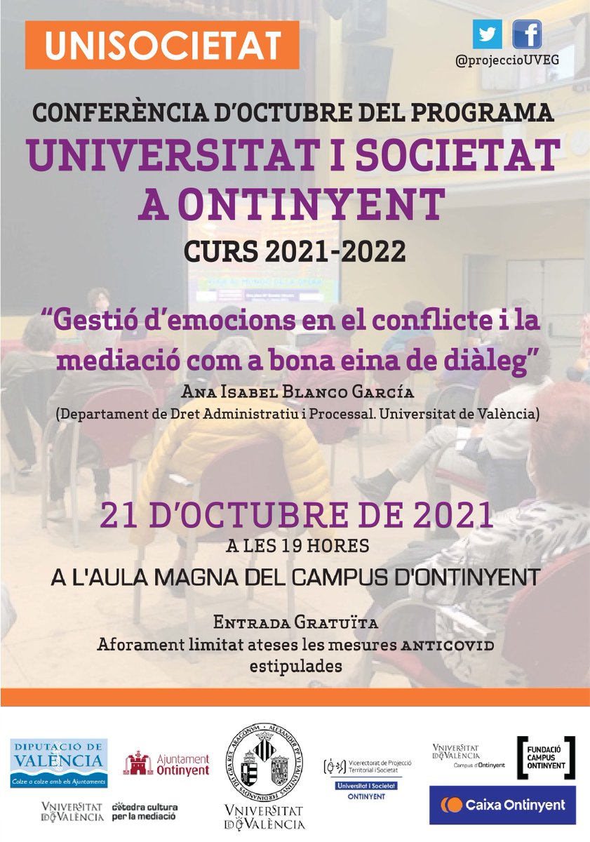 DOntinyent's tweet photo. @projeccioUVEG Primera conferència del Programa 
UNIVERSITAT I SOCIETAT A ONTINYENT 
CURS 2021-2022 https://t.co/HddSbSNGGa