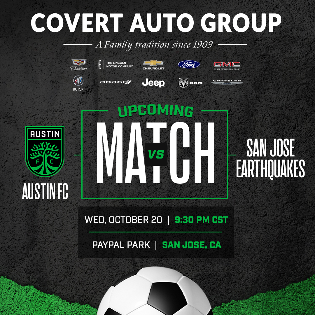 covertdodge's tweet photo. ⚽Let's GOOOOOAL⚽
As a part of the Covert Auto Group and official sponsor of Austin FC, we're excited for tonight's match!
Austin FC vs San Jose Earthquakes
Where: PayPal Park
Listos 🔥
🌐https://t.co/oK7LMMsN5N | 📱 (512) 730-3300
-
-
#CovertCommitment #CovertCDJR #Texas https://t.co/NkxEC5nwIP