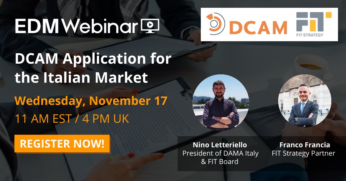 edmcouncil's tweet photo. #WEBINAR > In partnership with @FitStrategy, #DCAM v2.2 has been translated into Italian. This is a fantastic opportunity for companies with operations in Italy as it allows local offices to undertake DCAM in their native language. Learn more &amp; register: https://t.co/z2VoNmIH0q https://t.co/4o7qSMFXnM