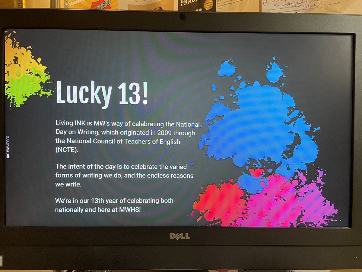 china93doll's tweet photo. Celebrating our 13th  #LivingINK annual festival for the #WhyIWrite campaign for @ncte #NationalDayOnWriting 🌈 @MWHS_English https://t.co/xdatFYOhOK