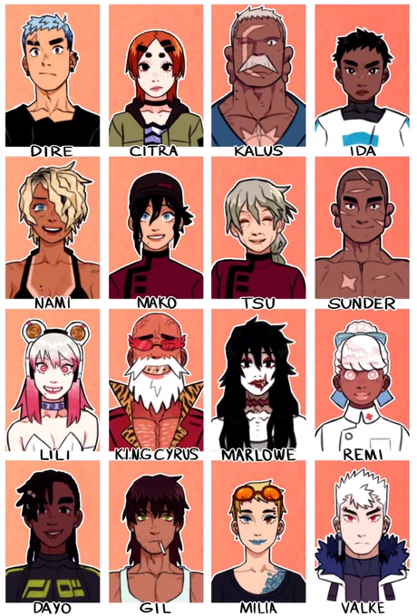 drew up headshots for all of my characters so far 