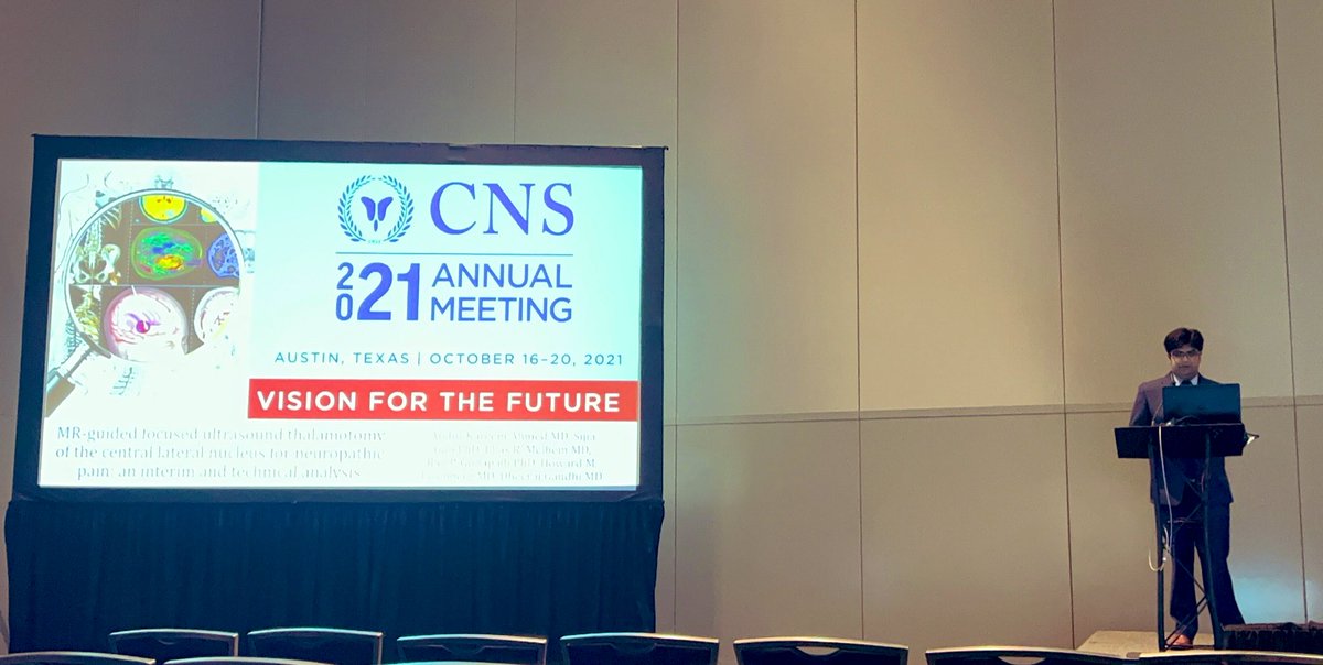 PGY-4 @Abdul_K_Ahmed presenting latest clinical trial results and technical analysis of focused ultrasound central lateral thalamotomy for chronic neuropathic pain, for the late-breaking pain session <a href="/CNS_Update/">CNS</a> <a href="/painsection/">AANS/CNS Joint Section on Pain</a> #CNS2021