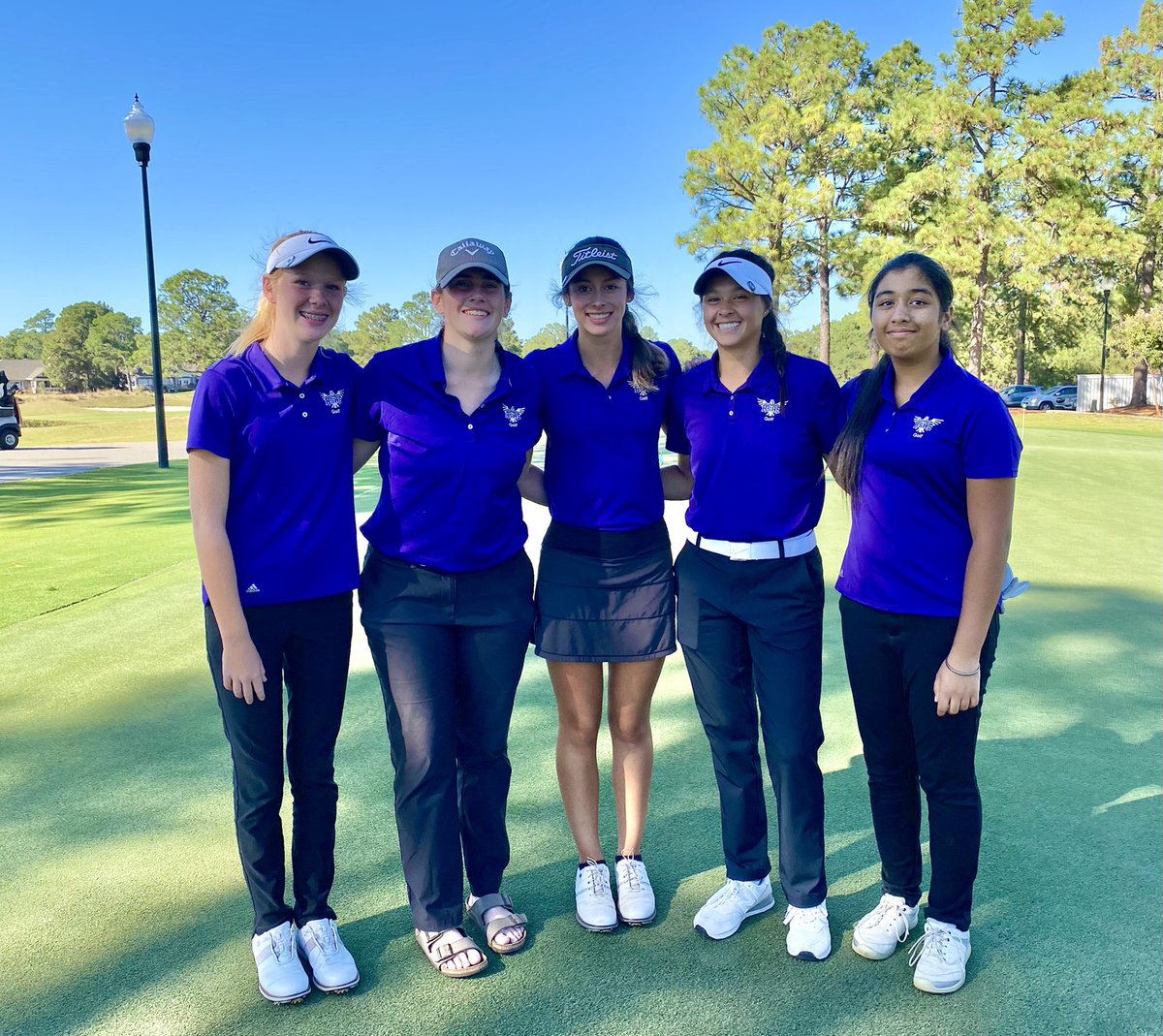 HSHSwomensgolf's tweet photo. Congratulations to our lady hawks for a 3rd place team finish at the 2021 NCHSAA Women’s Golf 4A Central Regional competition, securing our team entry into states! Our 4 qualifying finishes were Maria-3rd, Kelsey &amp; Kiran-T17th &amp; Anika-25th! Way to go! 💪🏼⛳️🏌🏻‍♀️💜💛 @HSHawksAD https://t.co/4ZM6KEIy6E
