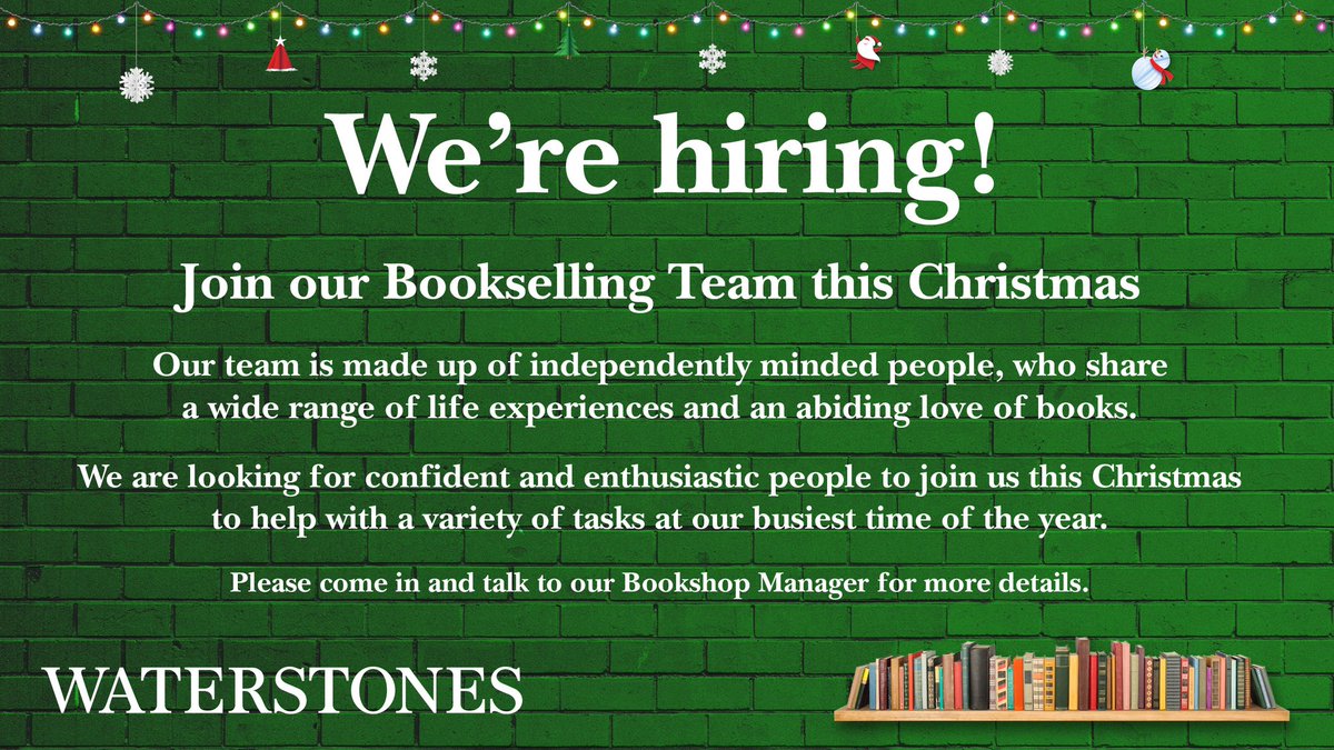 Hello Book lovers! Are you enthusiastic about books and want to share that passion with others? Then pop into Waterstones Guildford and ask about joining our lovely team over this festive period. ✨📚🎄📖 Don’t miss out!