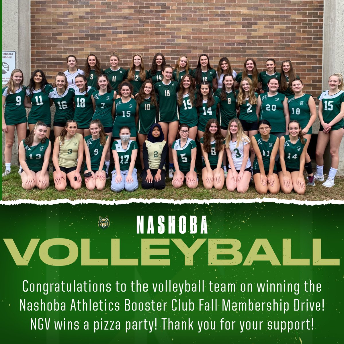 NashobaBoosters's tweet photo. Congratulations to the volleyball team on winning the fall membership drive! 🏐 🍕 🐺 https://t.co/sjHsEFTr7B