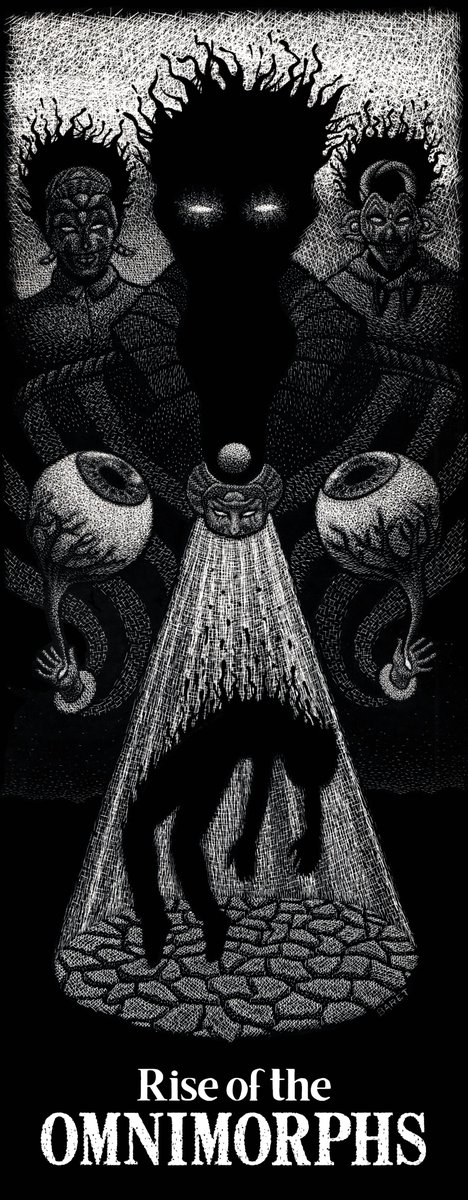 BenBaret1's tweet photo. The @omnimorphs were summoned ages ago. They live among us but we can't really see them. Or do we?
Here is my submission for the @omnimorphs derivative contest. I'll maybe try a colorized version soon...
Scratchboard of 9 x 22 cm. https://t.co/sc19GLL8pX